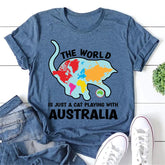 The World Letter Cat Map Print Women Slogan T-Shirt