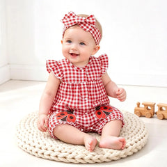 2PCS Lovely Plaid and Ladybug Printed Sleeveless Baby Jumpsuit