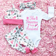 3PCS The Princess Has Arrived Letter Print Baby Set