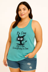 I'm Fine Everything Is Fine Letter Print Women Slogan Plus Size Tank Top