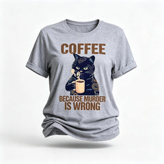 Cat Drinking Coffee Graphic Print Cotton