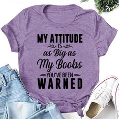 My Attitude As Big As My Boobs Print Women Slogan Plus Size T-Shirt