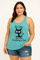 I'm Fine Everything Is Fine Letter Print Women Slogan Plus Size Tank Top