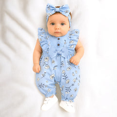 Elegant Floral Printed Sleeveless Baby Jumpsuit