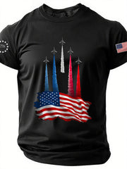 Men's Independence Day American Flag Jet Planes Print Casual Tee