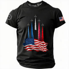 Men's Independence Day American Flag Jet Planes Print Casual Tee