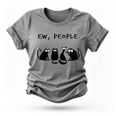 Ew People Cat Cartoon Print Cotton T-shirt