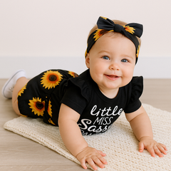 "Little miss sassy pants" Sunflower Short Baby Set