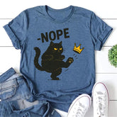 Nope Letter Cat Print Women Slogan T-Shirt