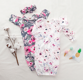2PCS Baby NewBorn Lovely Floral Print Pajamas and Headband