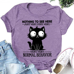 Nothing To See Here Letter Cat Print Women Slogan T-Shirt