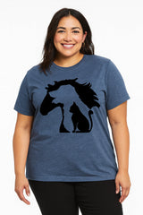 Lovely Horse Dog Cat Print Women Slogan Plus Size T-shirt