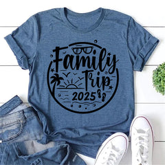 2025 Family Trip Letter Print Women Slogan T-Shirt