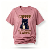 Cat Drinking Coffee Graphic Print Cotton