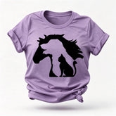 Lovely Horse Dog Cat Print Women Slogan T-Shirt