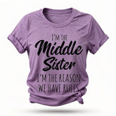 Eu sou a irmã do meio moda carta impressa camiseta feminina com slogan