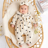 2PCS Grace Heart Print Ruffle Decor Long Sleeve Baby Jumpsuit