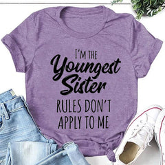 I Am The Youngest Sister Fashion Letter Print Women Slogan Plus Size T-Shirt
