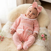 2PCS Solid Color Rocking Horse Appliqué Long Sleeve Baby Jumpsuit