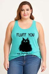 Fluff You Cat Print Women Slogan Plus Size Tank Top