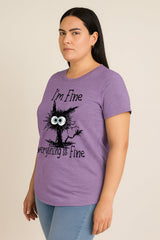 I'm Fine Everything Is Fine Cat Print Women Slogan Plus Size T-shirt