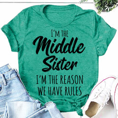 Eu sou a irmã do meio moda carta impressa camiseta feminina com slogan