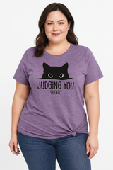 Judging You Slilently Cat Print Women Slogan Plus Size T-shirt