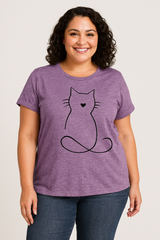 Line Cat Print Crew Neck Short Sleeve Plus Size T-Shirt