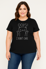 OOPS I DON´T CARE Cat Print Plus Size T-Shirt