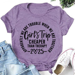 Girl's Trip 2025 Cheaper Letter Print Women Slogan Plus Size T-Shirt