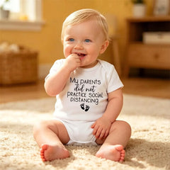 My Parents Did Not Practice Social Distancing Funny Letters Solid Printed Short Sleeve Baby Romper