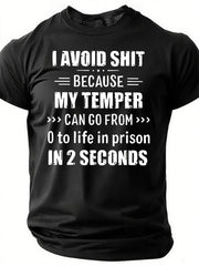 I Avoid Shit Letter Print Men Slogan T-Shirt