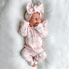 2PCS Graceful Butterfly Printed Long Sleeve Zipper Baby Jumpsuit