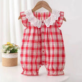 2PCS Pretty Plaid Floral Print Flutter Sleeve Baby Jumpsuit