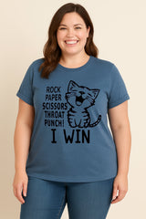 Rock Paper Scissors Print Women Slogan Plus Size T-Shirt