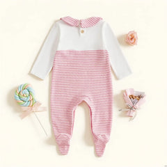 Graceful Stripe Print Long Sleeve Baby Girl Jumpsuit