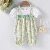Fresh Floral Printed Short Sleeve Baby Jumpsuit
