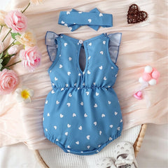2PCS Sweet Heart Print Flutter Sleeve Baby Girl Romper