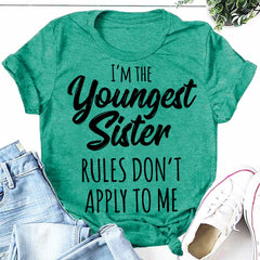 I Am The Youngest Sister Fashion Letter Print Women Slogan Plus Size T-Shirt