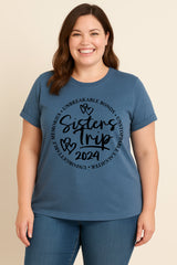 Sisters Trip 2024 Letter Print Women Slogan Plus Size T-Shirt