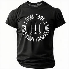 Men's Real Cars Don't Shift Themselves Funny Graphic Printing Cotton Casual Text Letters T-Shirt