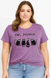 Ew People Cat Cartoon Print Cotton Plus Size T-Shirt