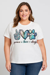 Fashion Peace Love Dog Paws Plus Size T Shirt