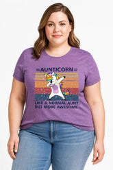 Dabbing Unicorn Graphic Printed Short Sleeve Plus Size Tee