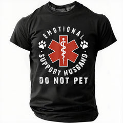 Emotional Support Husband Do Not Pet Casual Cotton-Blend Loose Short Sleeve T-Shirt