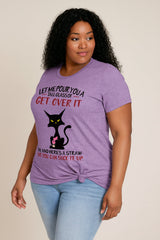 Get Over It Cat Print Women Slogan Plus Size T-shirt