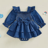 Grace Solid Color Long Sleeve Ruffle Baby Romper