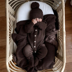 2PCS Casual Solid Color Knit Long Sleeve Baby Jumpsuit