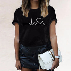 Heartbeat Line Print Plus Size T-Shirt