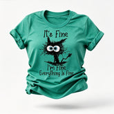 Está tudo bem, estou bem, camiseta com slogan feminino com estampa de gato